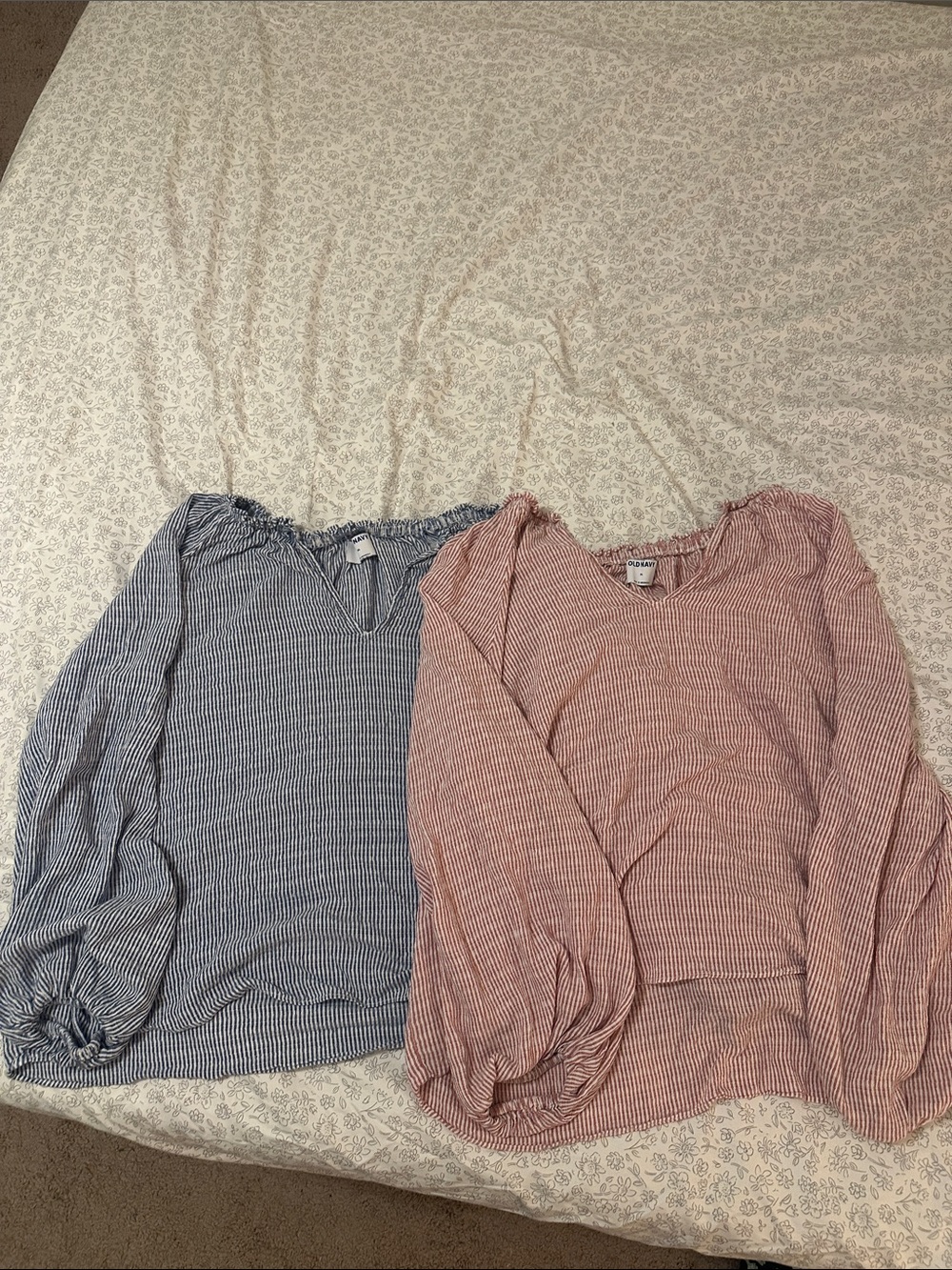Old Navy Striped Peasant Tops in Blue and Dusty Rose